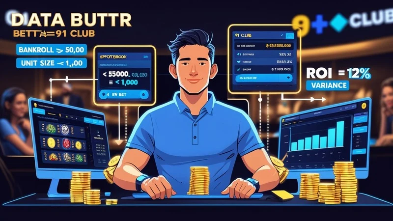 Illustration of bankroll strategies and betting terms displayed on a gaming interface with slot, football, and live casino games at 91 Club India