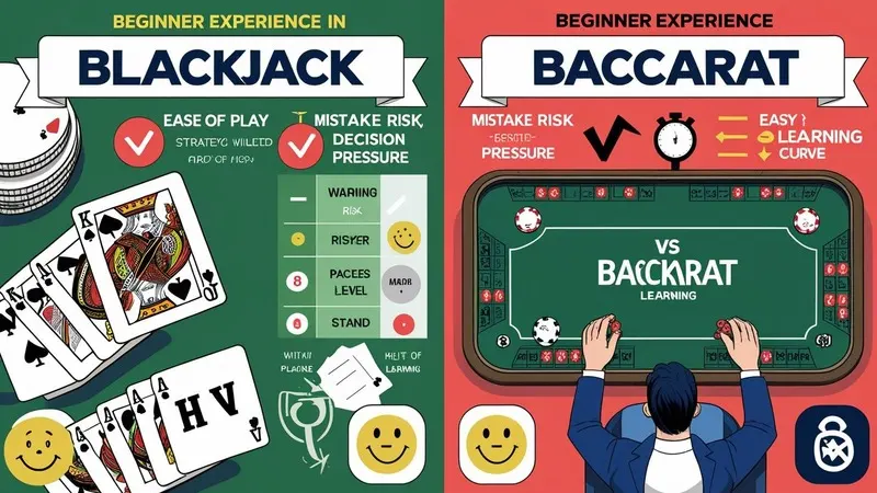 Visual Table Showing Beginner Experience Playing Blackjack Versus Baccarat With Icons And Color Cues