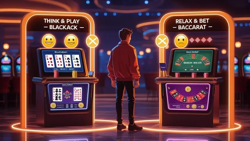 Illustration Of Player Choosing Between Blackjack And Baccarat Based On Style And Complexity