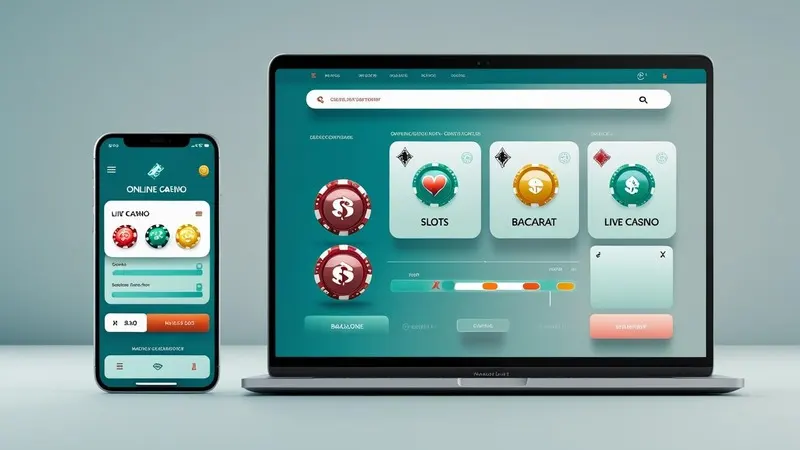 Mobile and desktop devices showing a clean and responsive online casino interface.