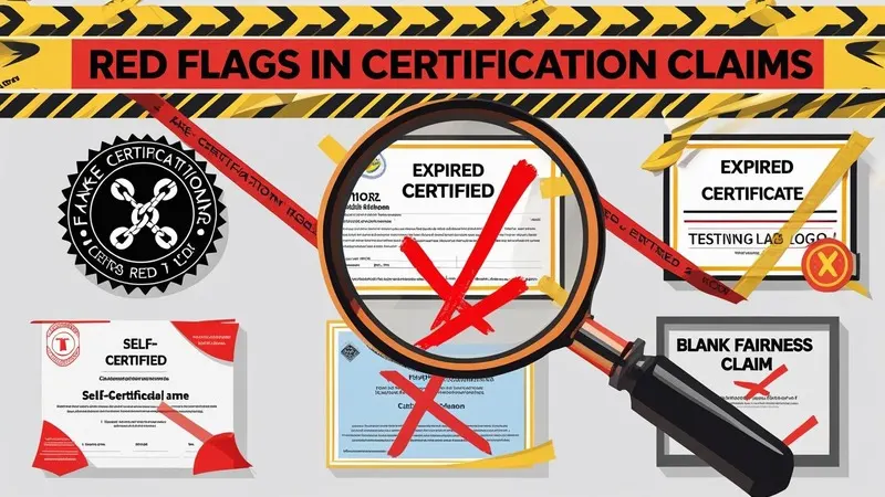  Infographic showing red flags in fake or unverifiable casino certification claims.
