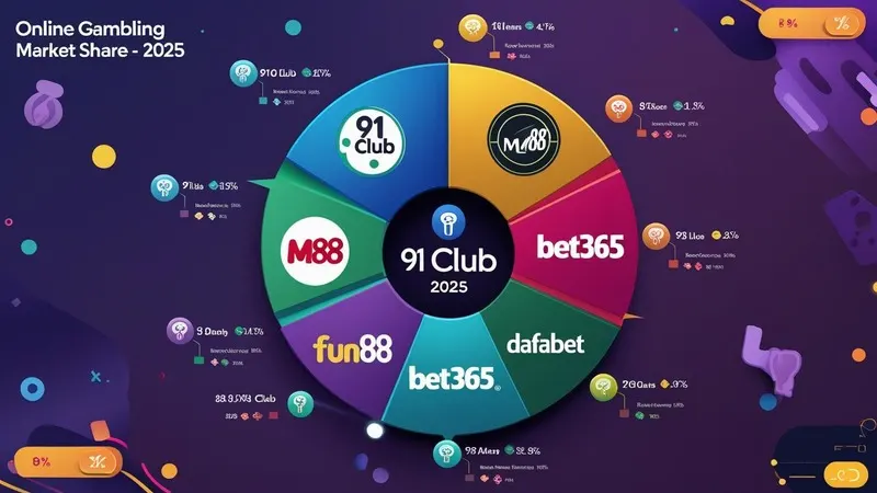 Infographic of online gambling market share distribution in 2025.
