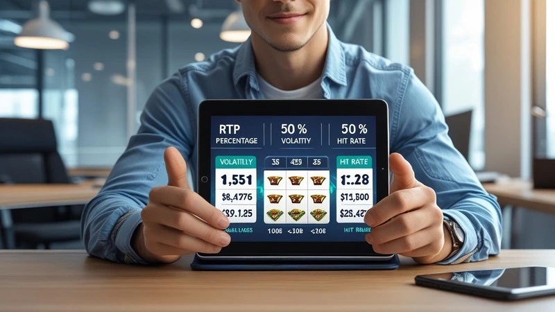 Player reviewing RTP and game stats on a mobile device to choose the best online casino game.