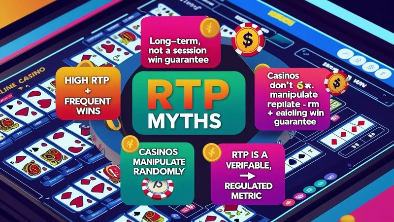 Infographic explaining common misconceptions about RTP in online casino games