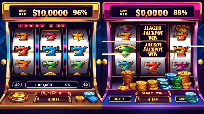 Comparison between two casino games showing different RTP percentages and their impact on player winnings.