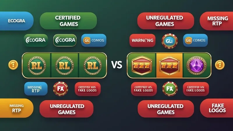 Chart comparing certified slot platforms with unregulated or potentially rigged slot operators, showing warning signs