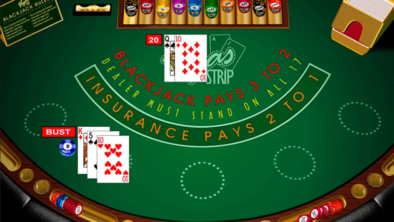 Vegas Downtown Blackjack setup with two decks and low house edge highlights